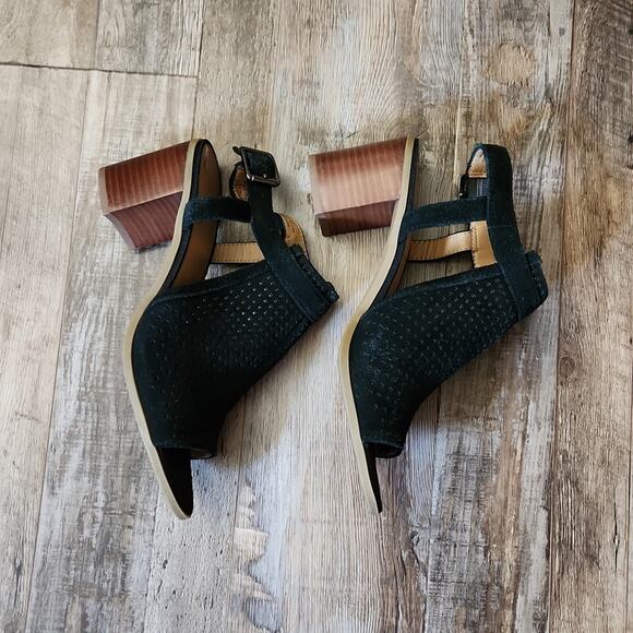 Franco Sarto Harlet2 Black Suede Slingback Sandals Size 7 Peep Toe Neutral Block - Picture 4 of 11